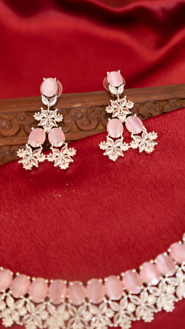 Baby Pink American Diamond Necklace And Earring Yuvi