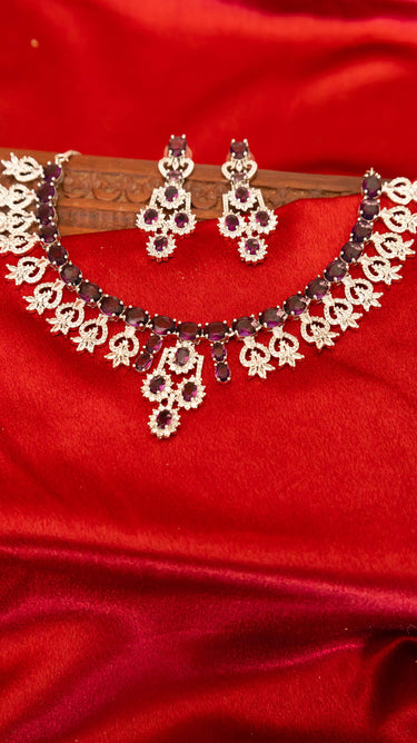 Purple American Diamond Necklace And Earring Sabya