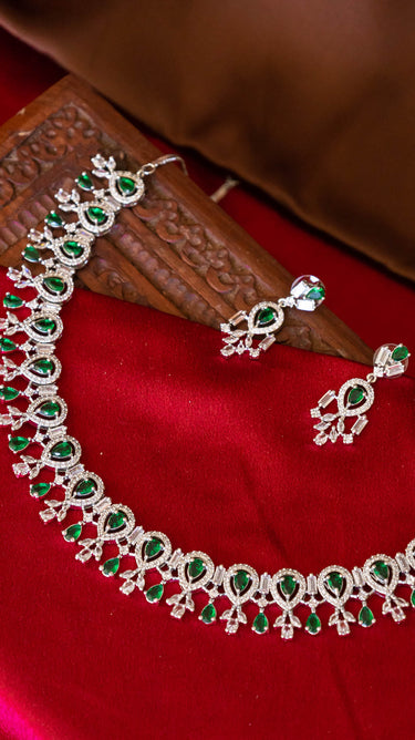 Green American Diamond Necklace And Earring Sama