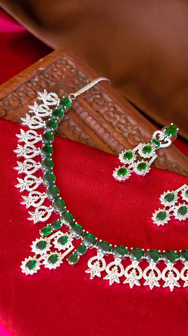 Emerald Gold American Diamond Necklace And Earring Sabya