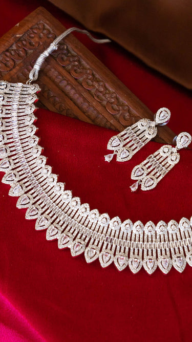 White American Diamond Choker Necklace with Earrings Naira Sriti