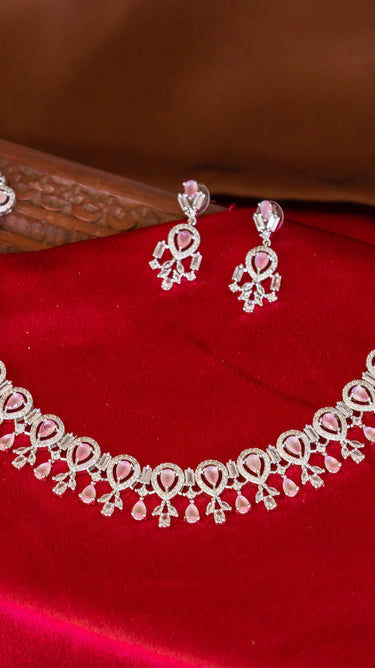 Baby Pink American Diamond Necklace And Earring Sama