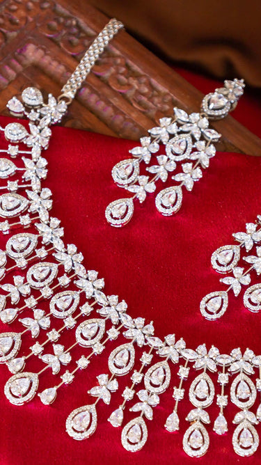 White American Diamond Necklace And Earring Iris