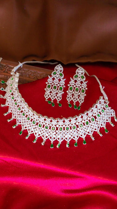 Emerald Green American Diamond Choker Necklace with Earrings Naira