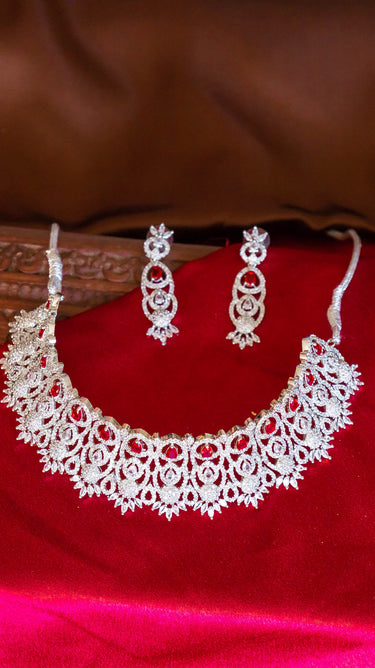 Maroon American Diamond Choker Necklace with Earrings Mridu