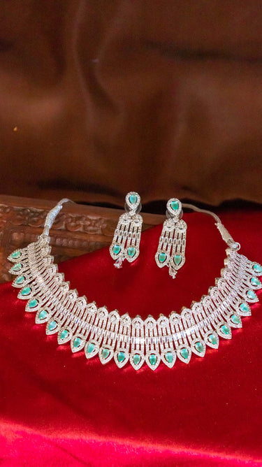 Aqua Blue American Diamond Choker Necklace with Earrings Naira Sriti