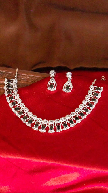 Black American Diamond Necklace And Earring Noor
