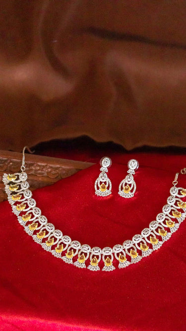 Yellow American Diamond Necklace And Earring Noor
