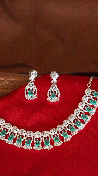 Aqua Green American Diamond Necklace And Earring Noor