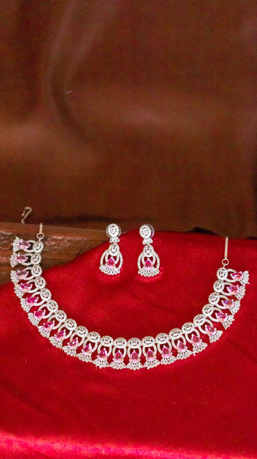 Baby Pink American Diamond Necklace And Earring Noor