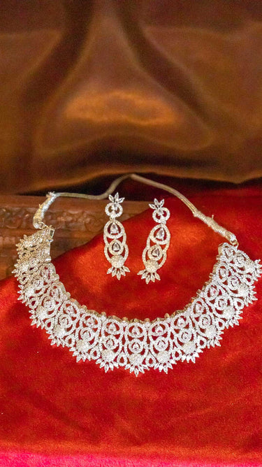 White American Diamond Choker Necklace with Earrings Mridu