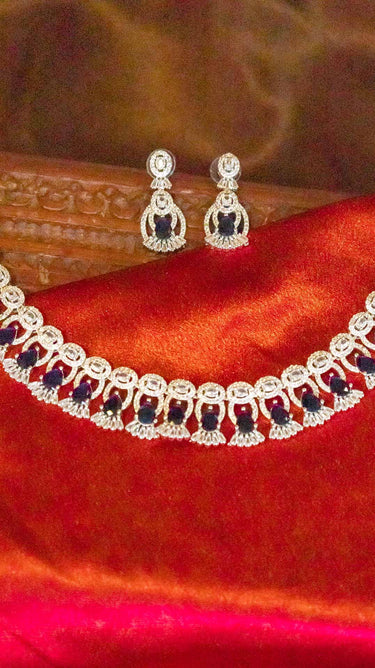Royal Blue American Diamond Necklace And Earring Noor
