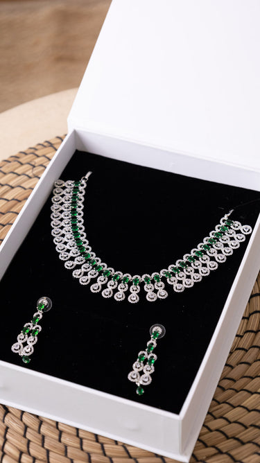 Emerald Green American Diamond Necklace And Earring Sri