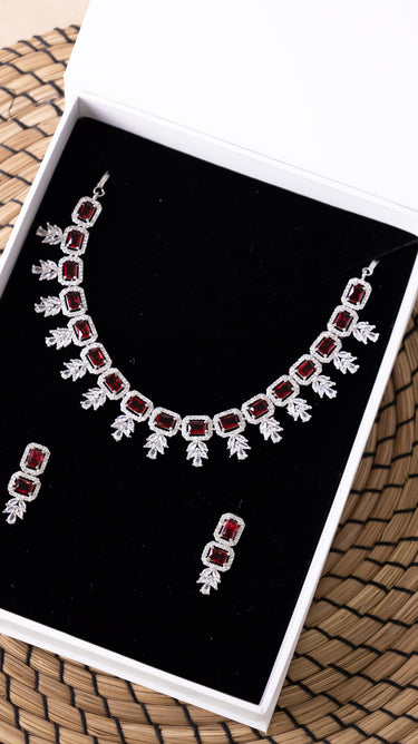Ruby Red American Diamond Necklace And Earring Vani