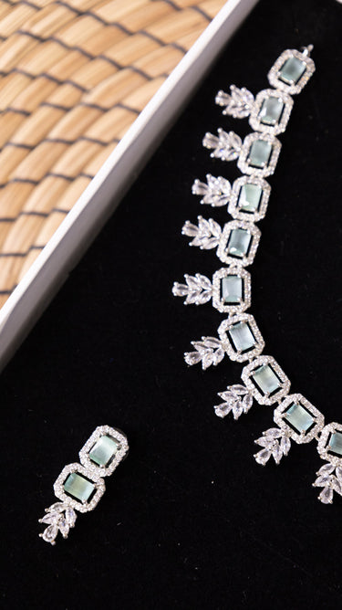 Aqua Blue American Diamond Necklace And Earring Vani