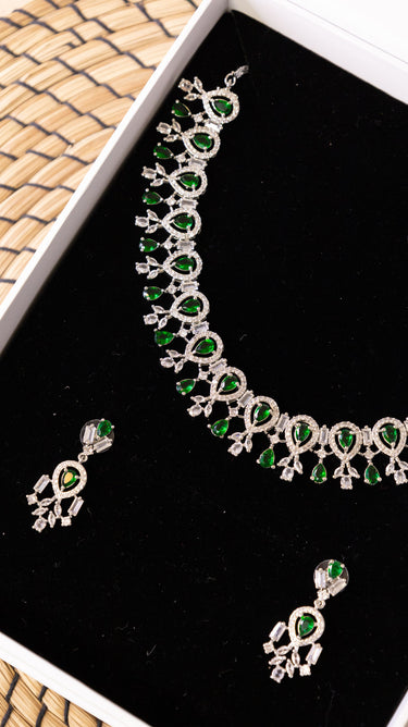 Emerald American Diamond Necklace With Earrings Chloe