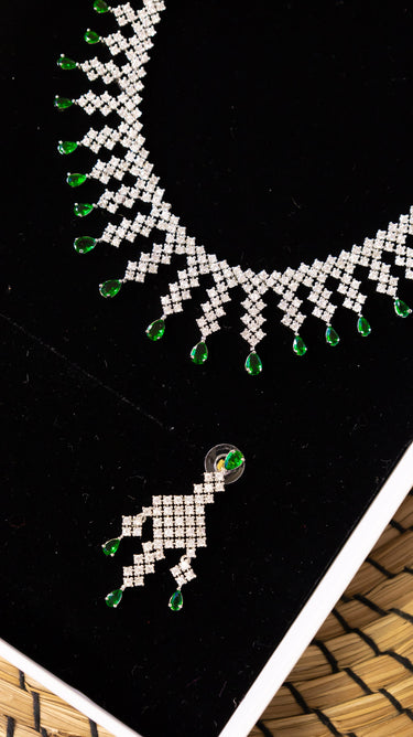 Green American Diamond Necklace And Earring Rumi