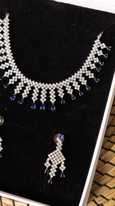 Royal Blue American Diamond Necklace And Earring Rumi
