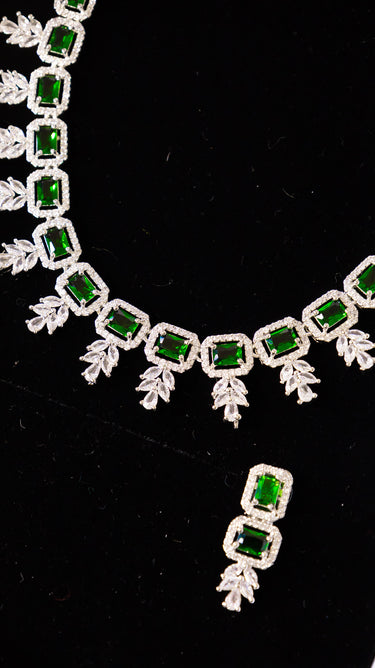 Emerald Green American Diamond Necklace And Earring Vani