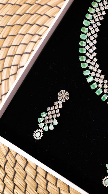 Aqua American Diamond Necklace With Earrings Radiant