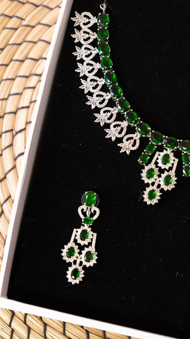 Emerald American Diamond Necklace With Earrings Cynthia