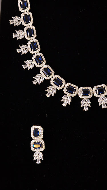 Royal Blue American Diamond Necklace And Earring Vani