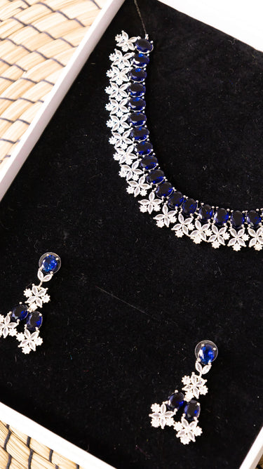 Sapphire American Diamond Necklace With Earrings Holly