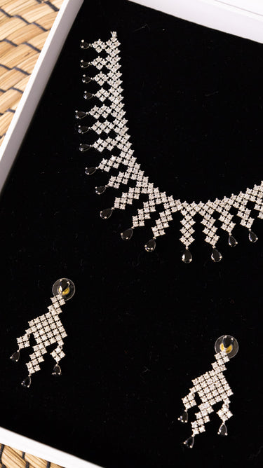 Black American Diamond Necklace And Earring Rumi