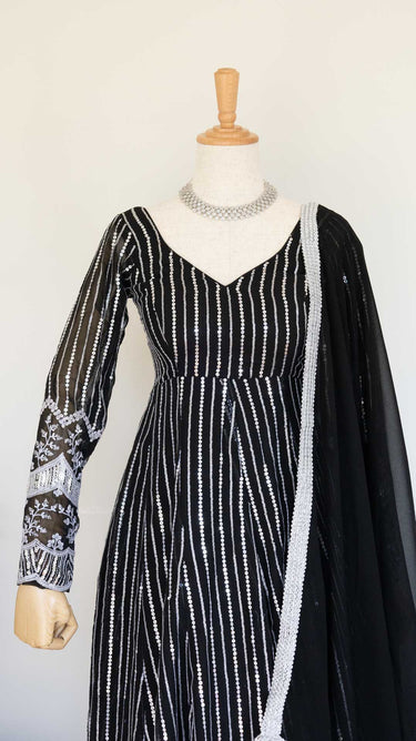 Black Sequin Thread Embroidered Boutique Anarkali