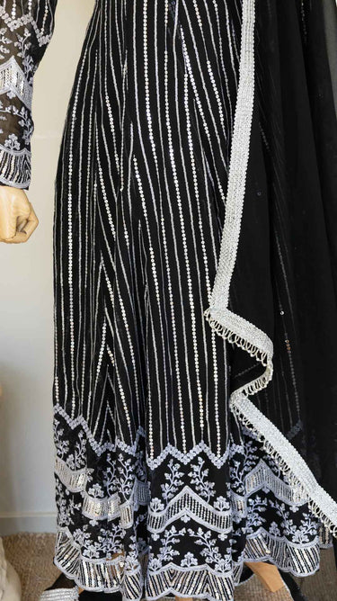 Black Sequin Thread Embroidered Boutique Anarkali