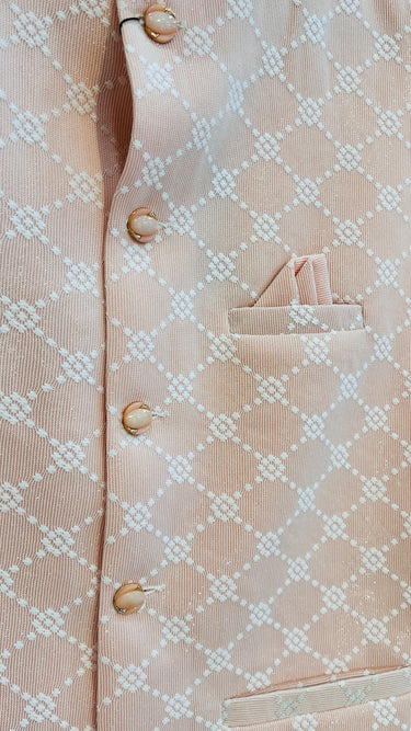 Baby Pink and White Shimmer Embroidered Neheu Jacket - House of Nepal