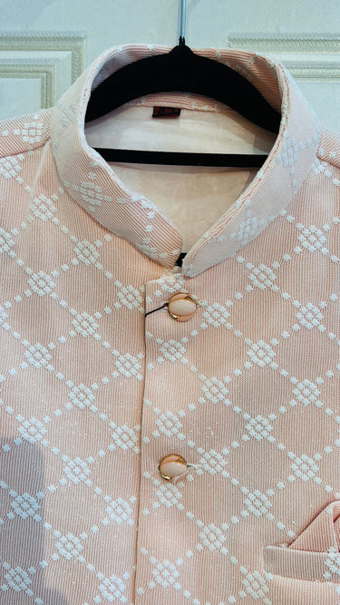 Baby Pink and White Shimmer Embroidered Neheu Jacket - House of Nepal
