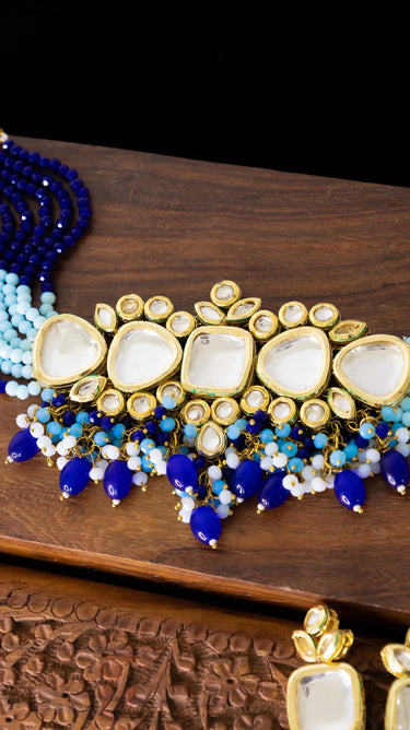 Tanvi Kundan Choker in Navy and Sky with Earrings