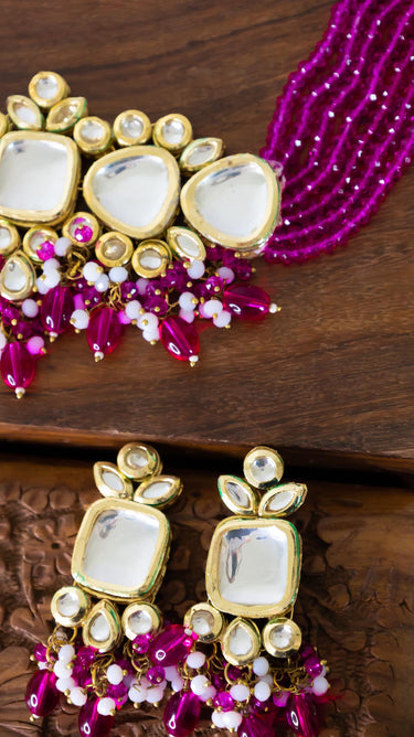Tanvi Kundan Choker in Hot Pink with Earrings