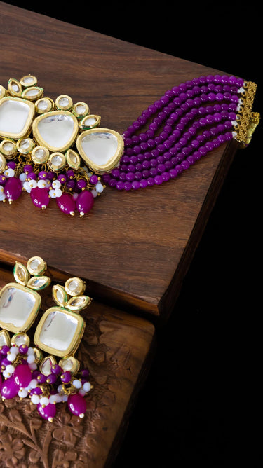 Tanvi Kundan Choker in Purplish Pink with Earrings