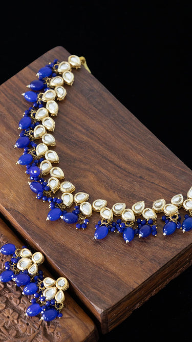 Vani Kundan Necklace in Blue with Earrings