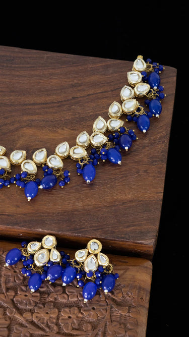 Vani Kundan Necklace in Blue with Earrings