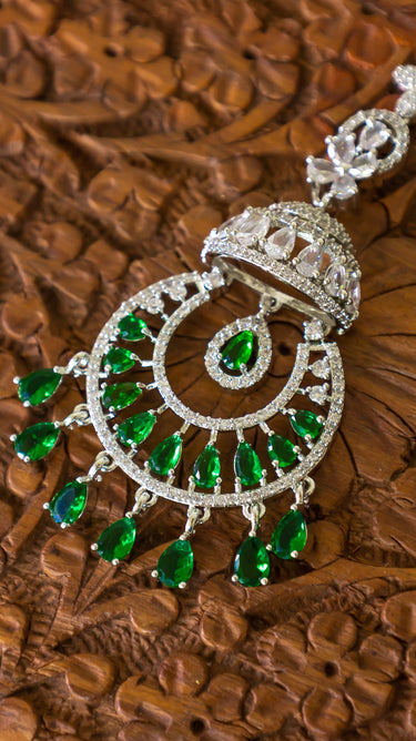 American Diamond Bindi Mangtika with Emerald Stone