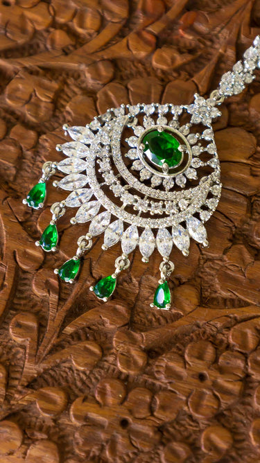 American Diamond Bindi Mangtika with Emerald Stone Myra