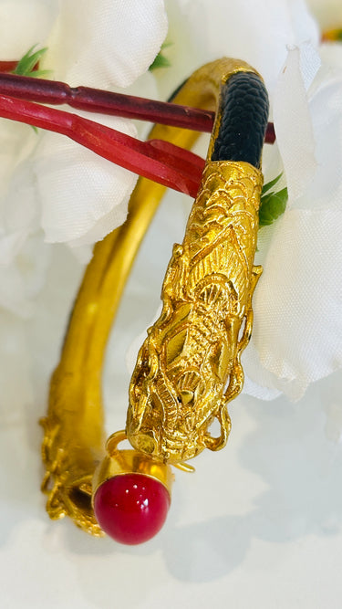 Gold Imitation Red Stone Dragon Bangle