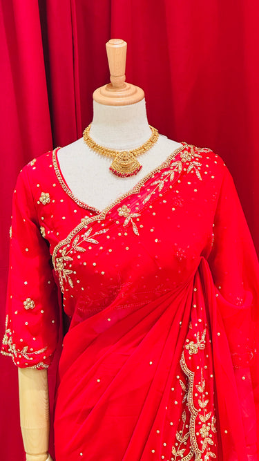 Bridal Red Handwork Saree Set