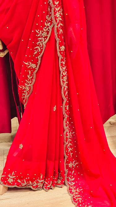 Bridal Red Handwork Saree Set