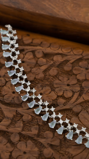Aqua Blue American Diamond Necklace And Earring Riana