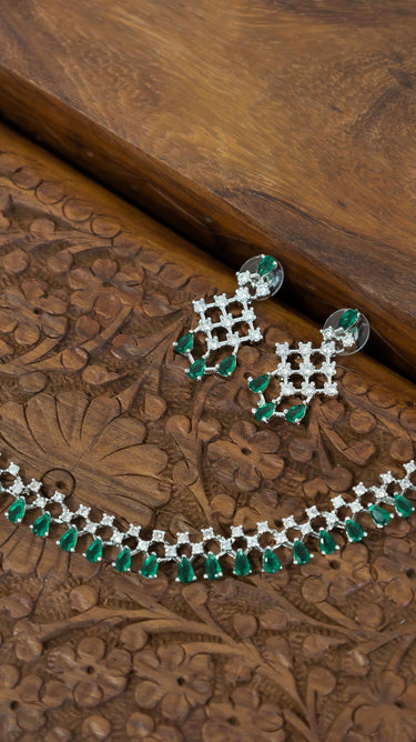 Emerald Green American Diamond Necklace And Earring Riana