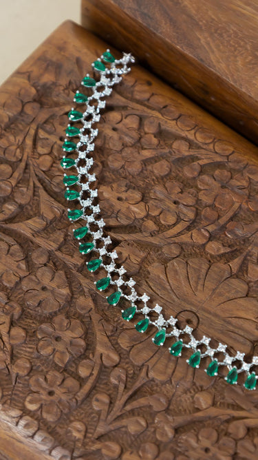 Emerald Green American Diamond Necklace And Earring Riana