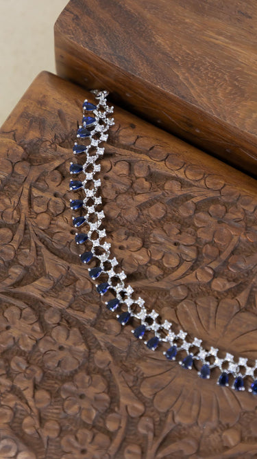 Navy Blue American Diamond Necklace And Earring Riana