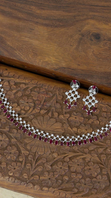 Maroon American Diamond Necklace And Earring Riana