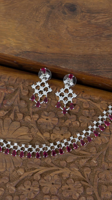 Maroon American Diamond Necklace And Earring Riana