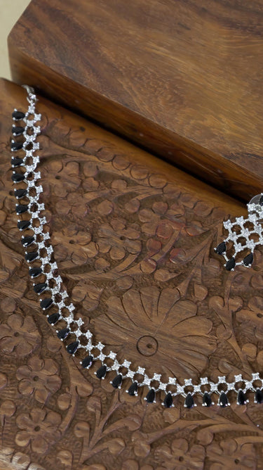 Black American Diamond Necklace And Earring Riana