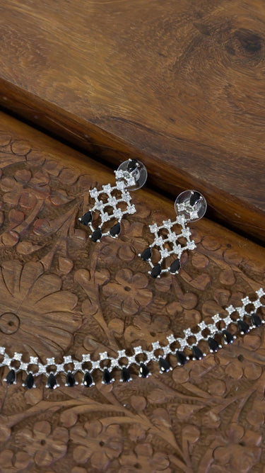 Black American Diamond Necklace And Earring Riana